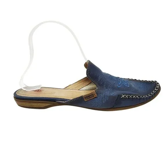 Pikolinos Shoes Womens 10/10.5 Mules Bari Blue Leather Boho Slip On 41 - Picture 2 of 10